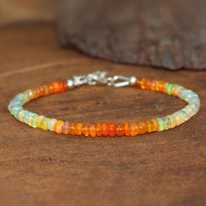 Orange Shaded Opal Beads Bracelet, Multifire Opal Beads Handmade Bracelet, Natural Opal Beaded Bracelet, Opal Birthstone Jewelry Gift