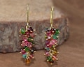 Multi Tourmaline Beads Cluster Earring, Natural Tourmaline Beads Gold Earring, Birthstone Jewelry, Handmade Earrings, Gift for Her