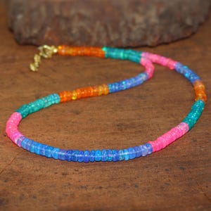 Genuine Multi Fire Opal Beads Necklace, Ethiopian Fire Opal Beads Necklace, Opal Beaded Necklace, Handmade Necklace, Birthstone Gift for Her