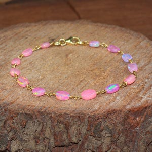 Natural Pink Opal Tumble Beads Wire Wrap Bracelet, AAA Ethiopian Opal Beads Bracelet, Delicate Bracelet, Fire Opal Birthstone, Gift for Her