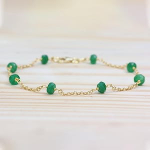 Natural Emerald Chain Style Beaded Bracelet, AAA Quality Emerald Beads Handmade Bracelet, Faceted Emerald Beads Jewelry, May Birthstone