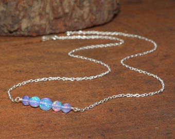 Fire Blue Opal Five Gemstone Beads Chain Necklace, Natural Ethiopian Opal Bar Necklace, Handmade Jewelry for Women, Birthstone Gift for Her