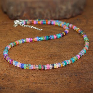 Fire Multi Opal Gemstone Beads Necklace, Natural Opal Beads Handmade Necklace, Ethiopian Opal Beaded Necklace, Opal Birthstone Jewelry