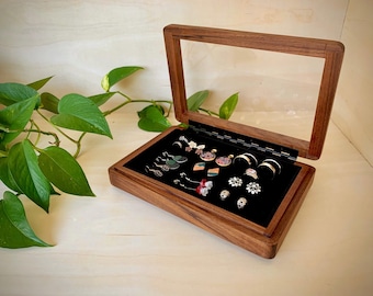 Handmade walnut jewelry box, ring display box