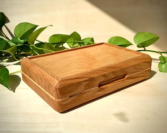 Handmade white oak keepsake box with hinge, “essential series”