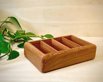 White oak valet tray, handmade organizing tray with removable dividers “everyday series”