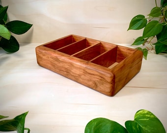 Cherry wood valet tray, handmade organizing tray with removable dividers “everyday series”
