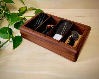 Walnut valet tray, handmade organizing tray with removable dividers “everyday series”
