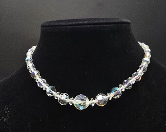 Aurora Borealis Glass Beaded Necklace Vintage Costume Jewelry
