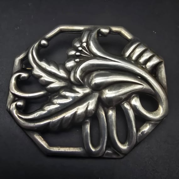 Vintage Sterling Silver Flower Brooch Lily Iris Floral