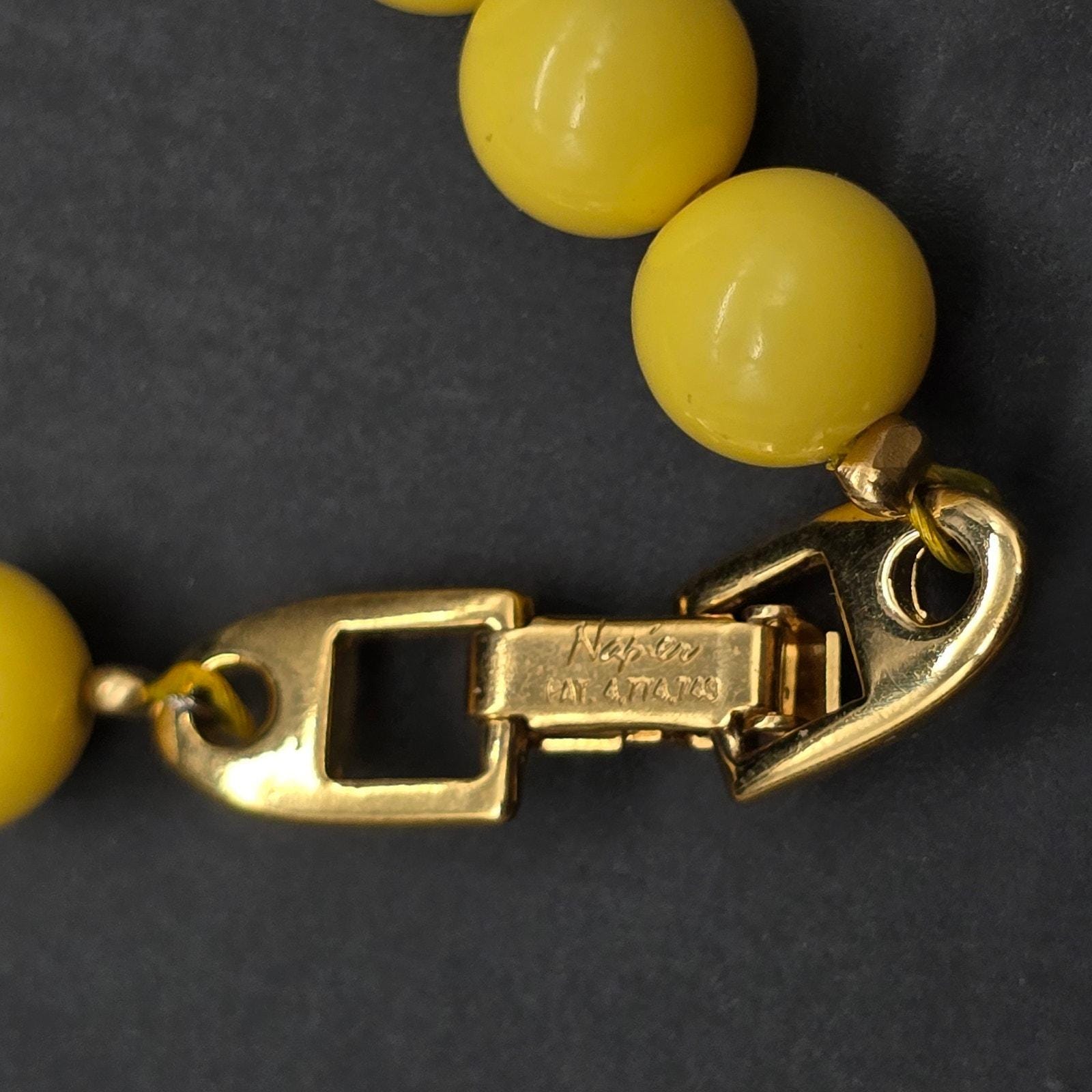Napier Yellow Beaded Necklace Long Plastic Vintage Costume