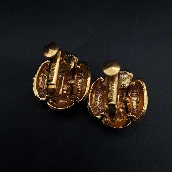 Napier Gold Tone Clip On Earrings Vintage Costume… - image 9