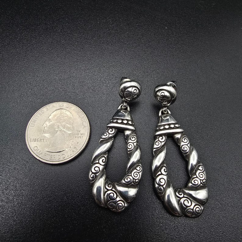 Brighton Bijoux Silver Tone Swirl Tear Drop Earrings Pierced Post image 6