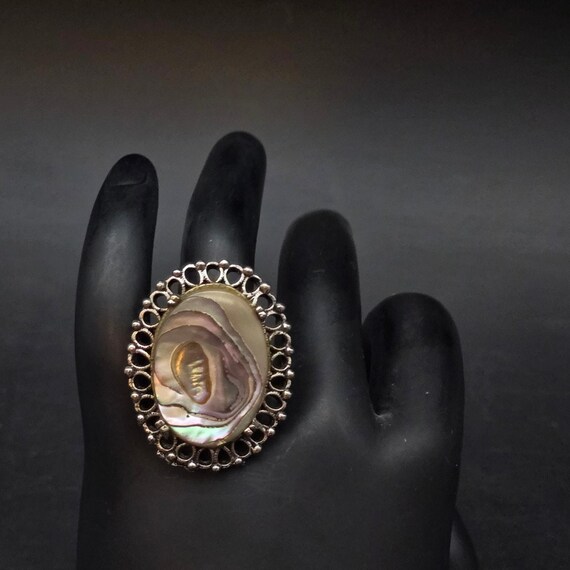 Vintage Abalone Shell Oval Ring Statement Size 10… - image 10