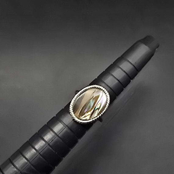 Abalone Shell Oval Ring Silver Tone Adjustable Si… - image 6