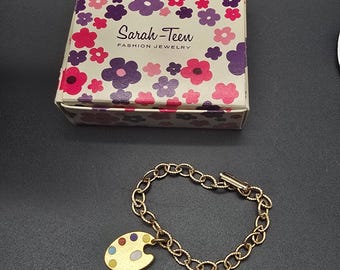 Sarah Coventry Teen Pal-ette Artist Pallette Bracelet Gold Tone Vintage Jewelry