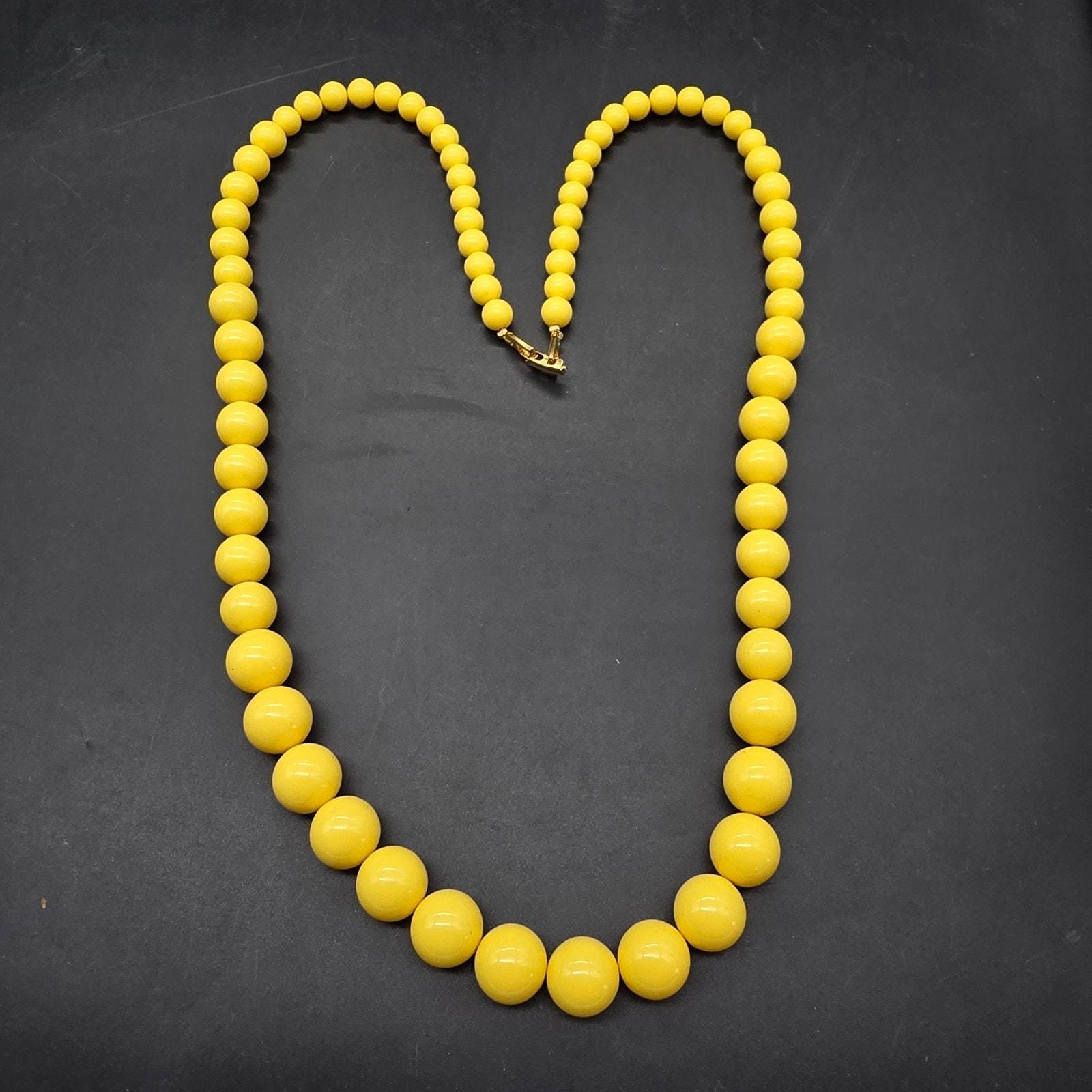 Napier Yellow Beaded Necklace Long Plastic Vintage Costume