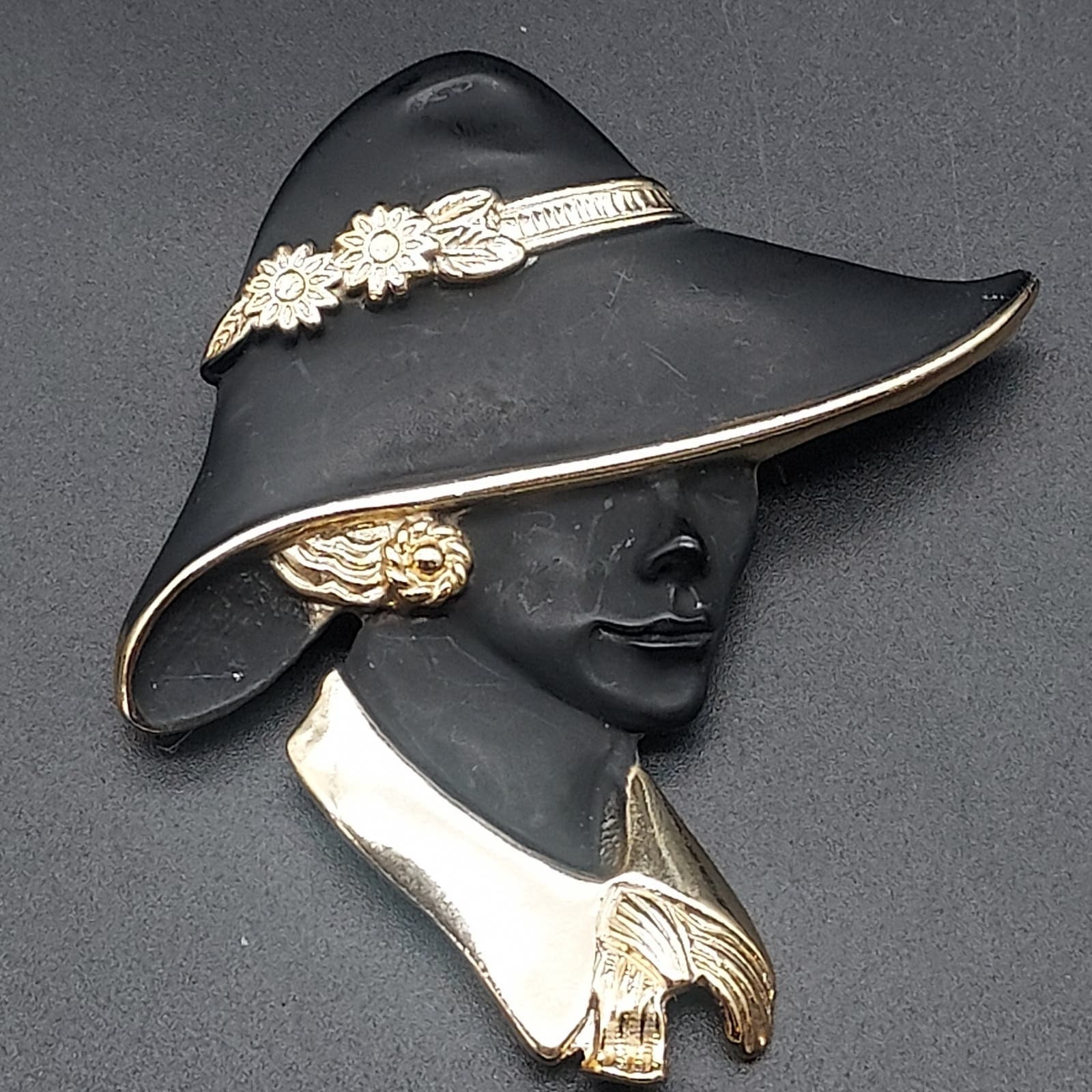 Black Hat with Jewel vintage brooch frozen Crown crystal brooch / pendant by Joseph Wiesner - vintage  main image 3