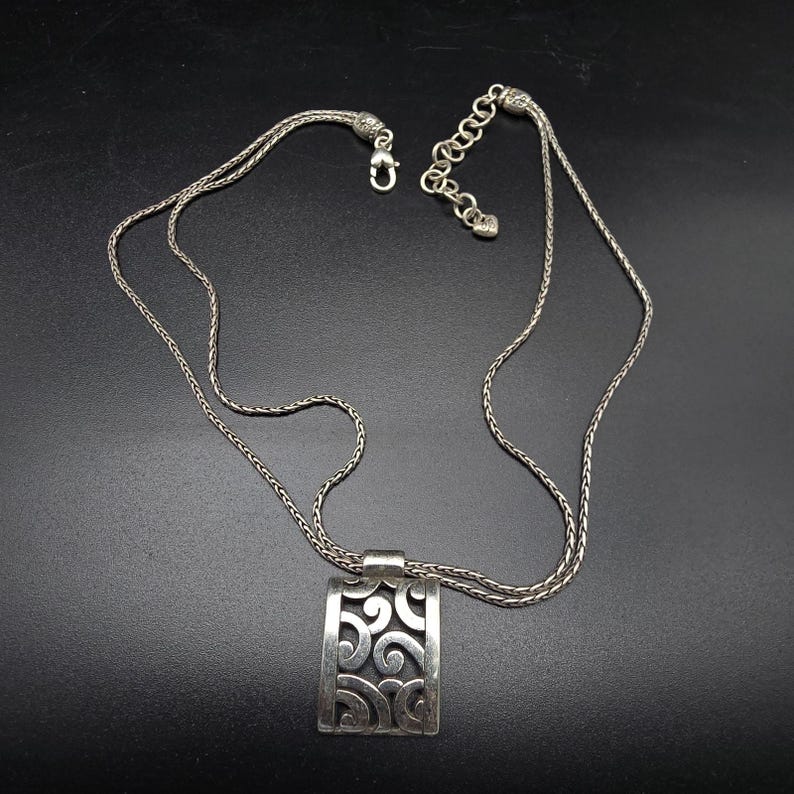 Brighton Silver Tone Swirl Pendant Necklace Double Chain image 7