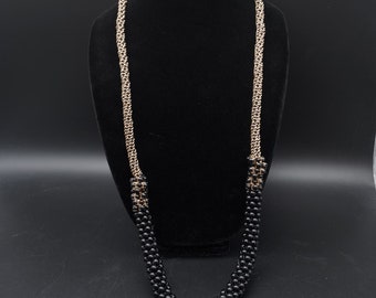 Talbots LONG Black Beaded Chain Necklace Statement Fashion Jewelry Talbots Brand