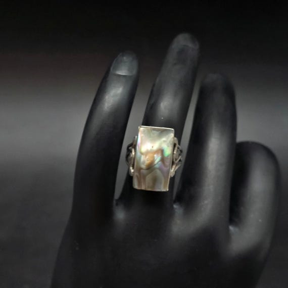 Sterling Silver Abalone Shell Ring Blistered Pear… - image 1