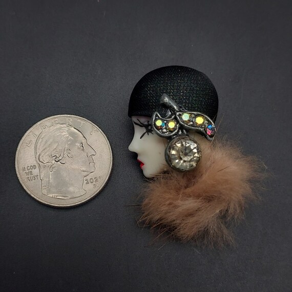 Art Deco Flapper Lady Face Head Brooch Artisan Ha… - image 5