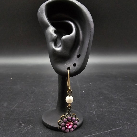 Avon Pink Rhinestone Flower Earrings Pierced Leve… - image 3