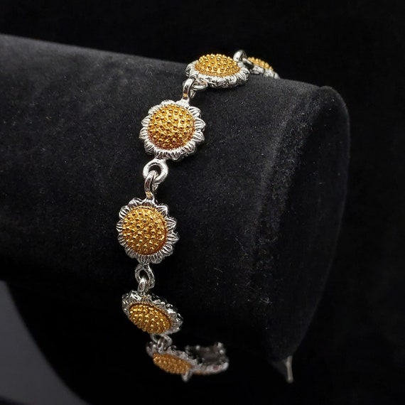 Vintage Liz Claiborne Sunflower Link Bracelet Sil… - image 7