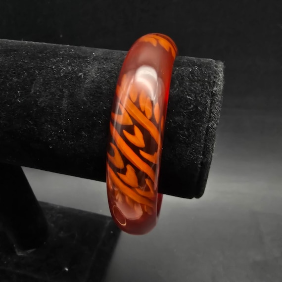 Reverse Carved Bakelite Bangle Bracelet Vintage P… - image 6
