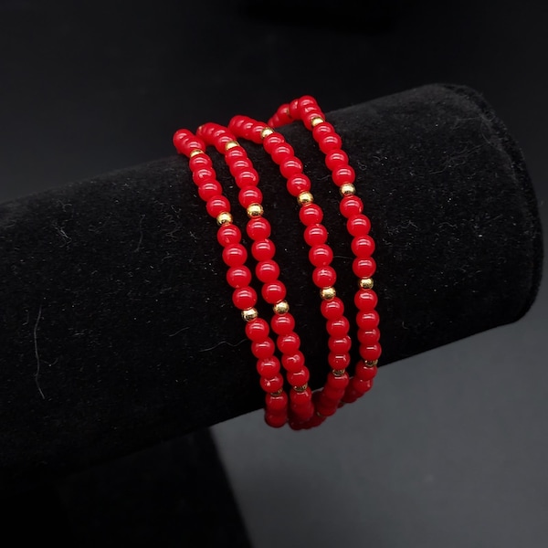 Vintage Marvella Red Plastic Beaded Bracelet Multi Strand Costume Jewelry