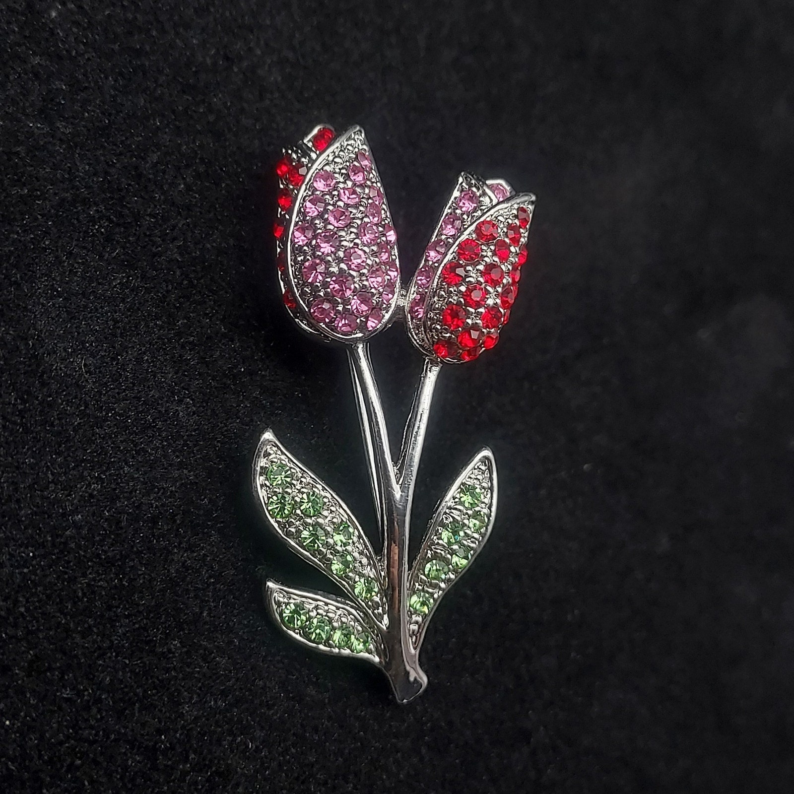新品正規品  Vintage Rhinestone Spring Green Red Pink Brooch Flower Tulip その他