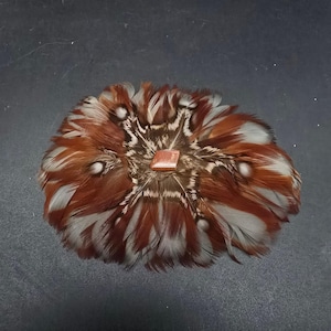 Brown White Feather Brooch Vintage Artisan Costume Jewelry Unique