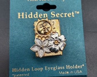 Sunshine Flowers Garden Theme Spring Pin Brooch Eye Glass ID Badge Holder NOS
