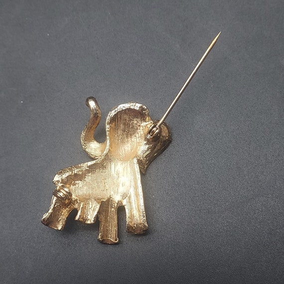 Gold Tone Pave Rhinestone Elephant Brooch Trunk U… - image 7