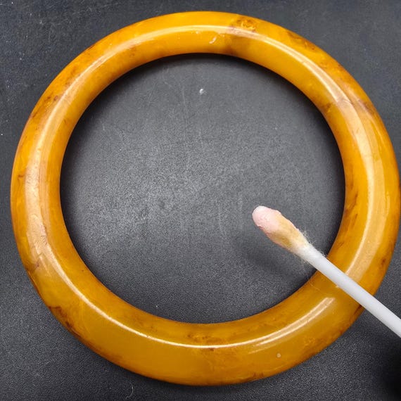 Marbled Yellow Brown Bakelite Bangle Bracelet Vin… - image 11