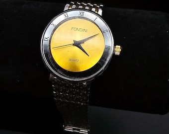 Fondini Two Two Quartz Unisex Watch Gold Tone Face WORKS