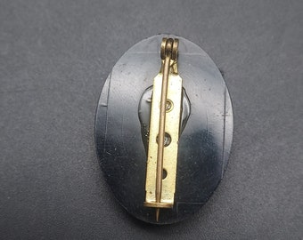 Broche Camée Vintage En Bois Noir Et Résine - Bijou Ancien Femme Vers 1900, Bon état