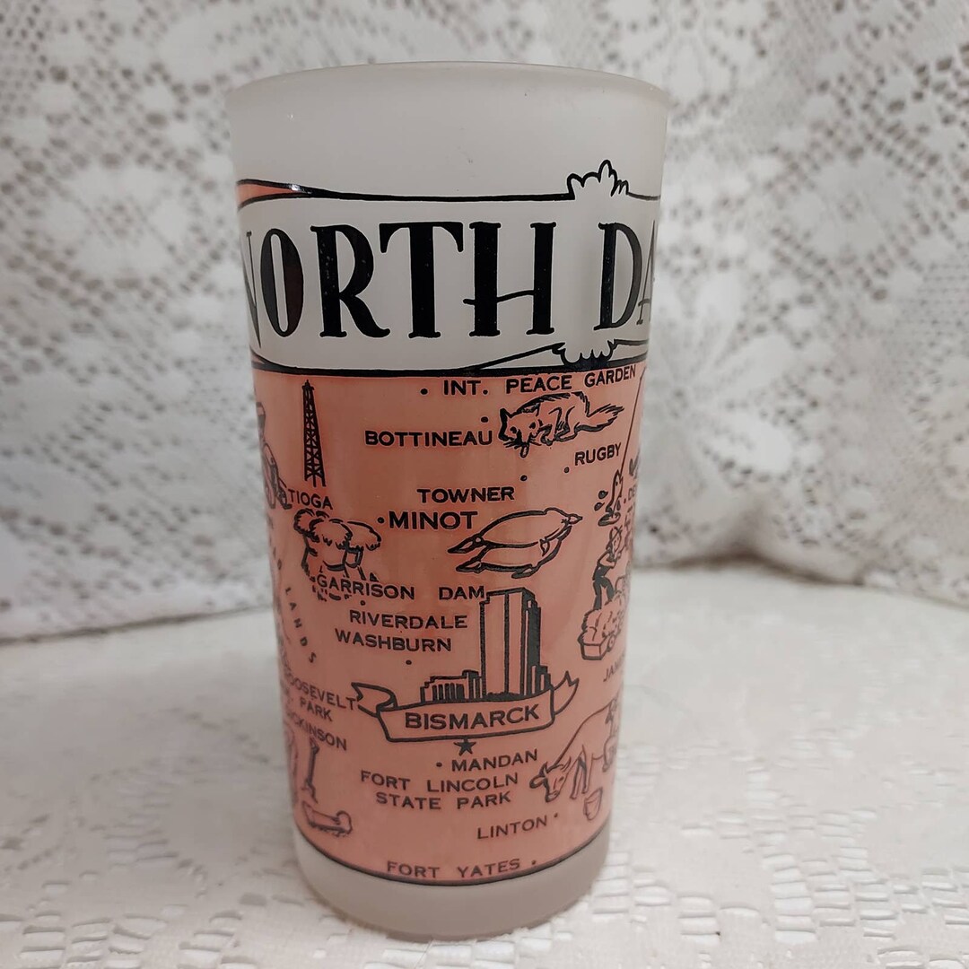 Vintage Hazel Atlas NORTH DAKOTA State Theme Pink Drinking Etsy