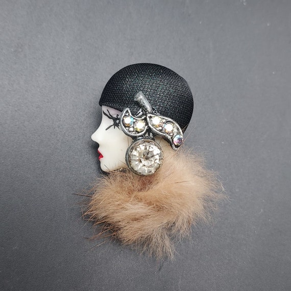 Art Deco Flapper Lady Face Head Brooch Artisan Ha… - image 6