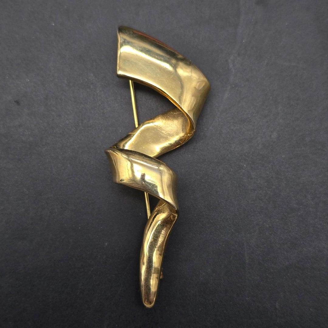Broche Vintage Zigzag Dorée Moderne - Longueur 9,2 Cm (Neuf Sans Emballage)