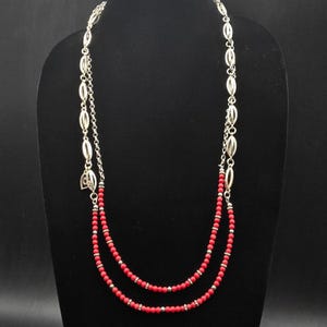 Brighton Red Beaded Necklace Silver Tone Double Strand image 4