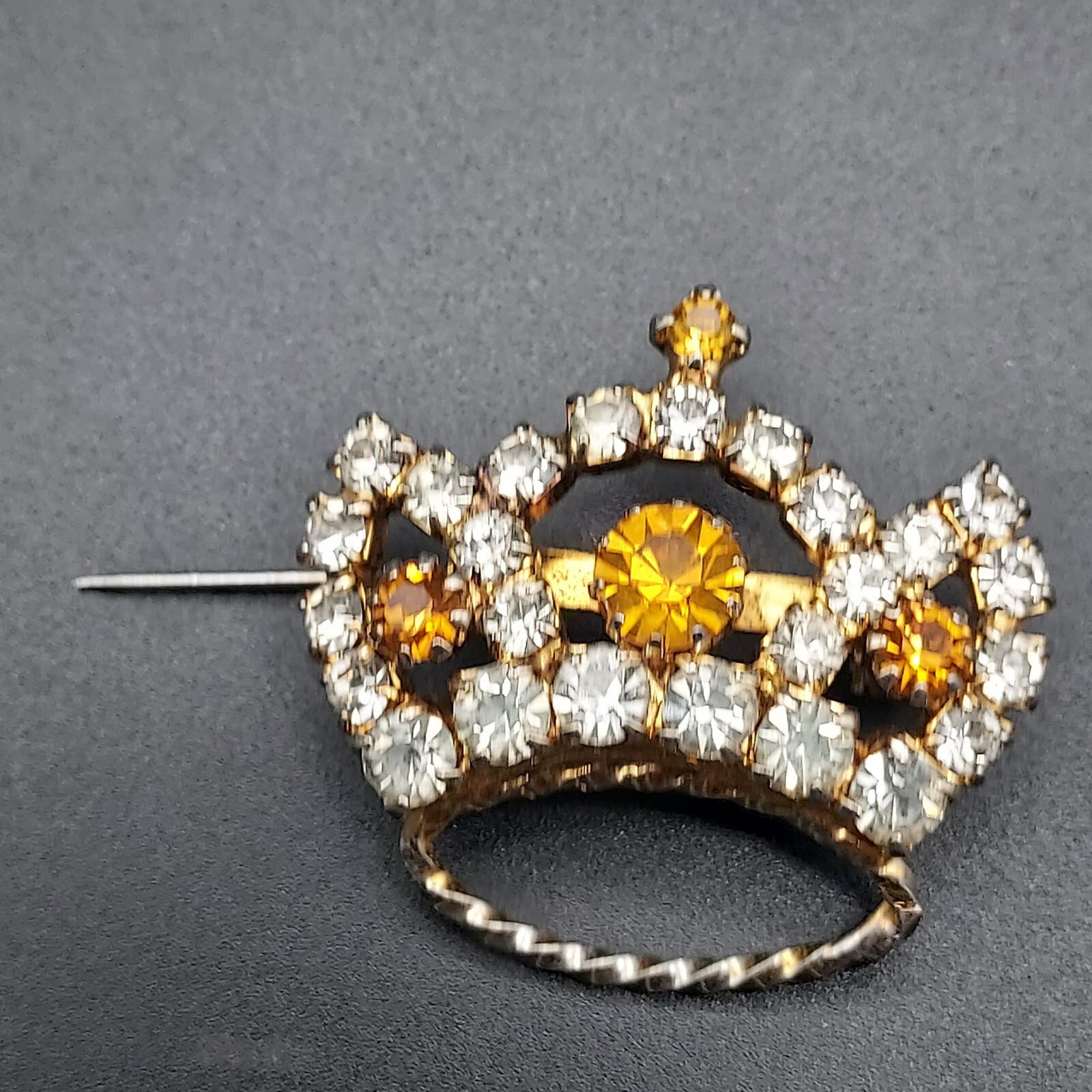 【後払い手数料無料】 Rhinestone Yellow Vintage Crown Jewelry Costume Brooch Shape その他