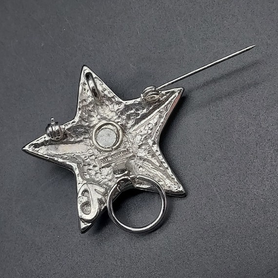 Silver Tone Sea Star Shape Brooch Blue Swarovski … - image 4