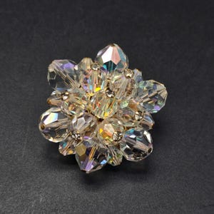 Aurora Borealis Beaded Cluster Brooch Vintage Costume Jewelry