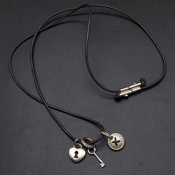 Fossil Brand Lock and Key Charm Necklace Long Bro… - image 1