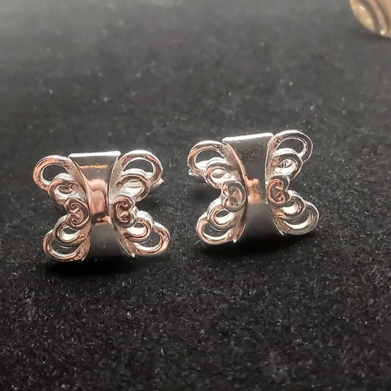 Vintage Silver tone Swank Cufflinks Butterfly Sha… - image 4