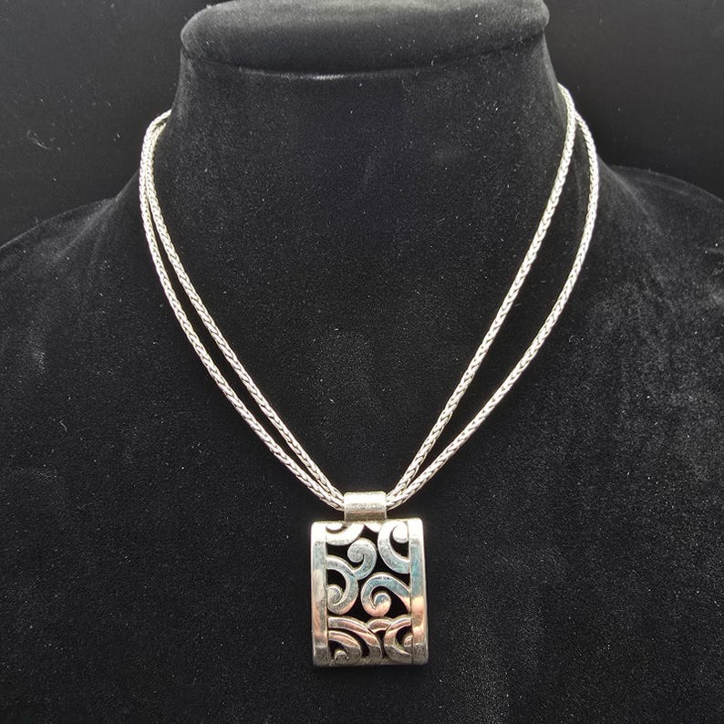 Brighton Silver Tone Swirl Pendant Necklace Double Chain image 6