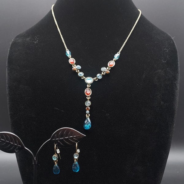 Avon NOS In Box Necklace Earrings Set Teal and Topaz Colored Y Gift Set