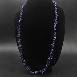 Blue Sodalite Gemstone Chip Necklace 30 Inch Long Layering