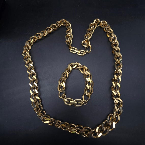 Vintage Givenchy Gold Tone Chain Link Necklace Bracelet Set